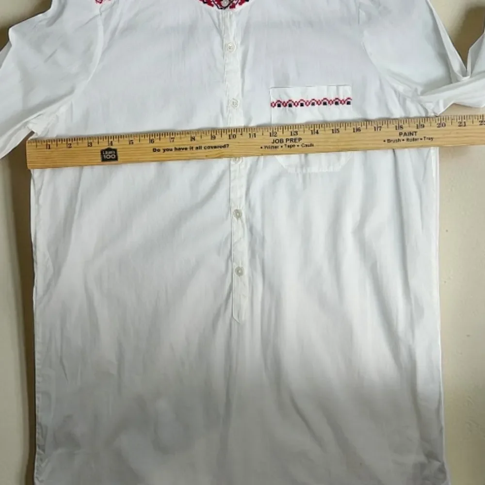 J. Crew White Tunic with Red Patterned Details